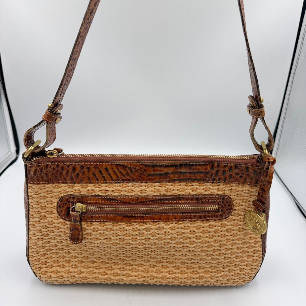 Vintage Brahmin Fairhaven Mass Woven Straw Croc Leather Shoulder Crossbody Bag